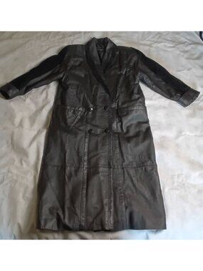Comint Black Genuine Leather Long Coat Women’s Medium Petite